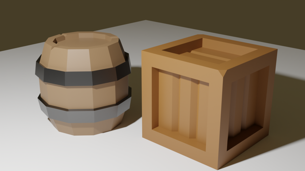 Barral and crate made using Blender