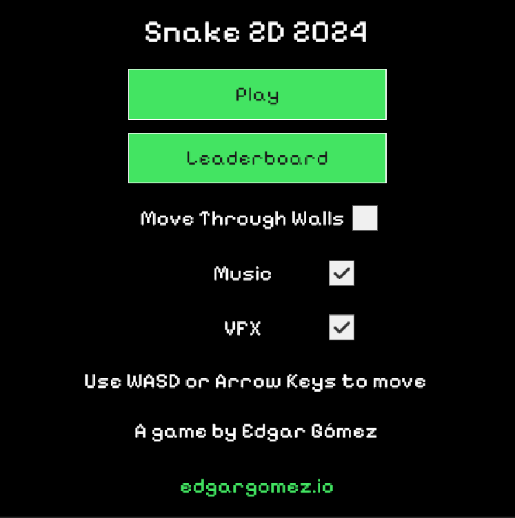 Snake 2D 2024 Main Menu